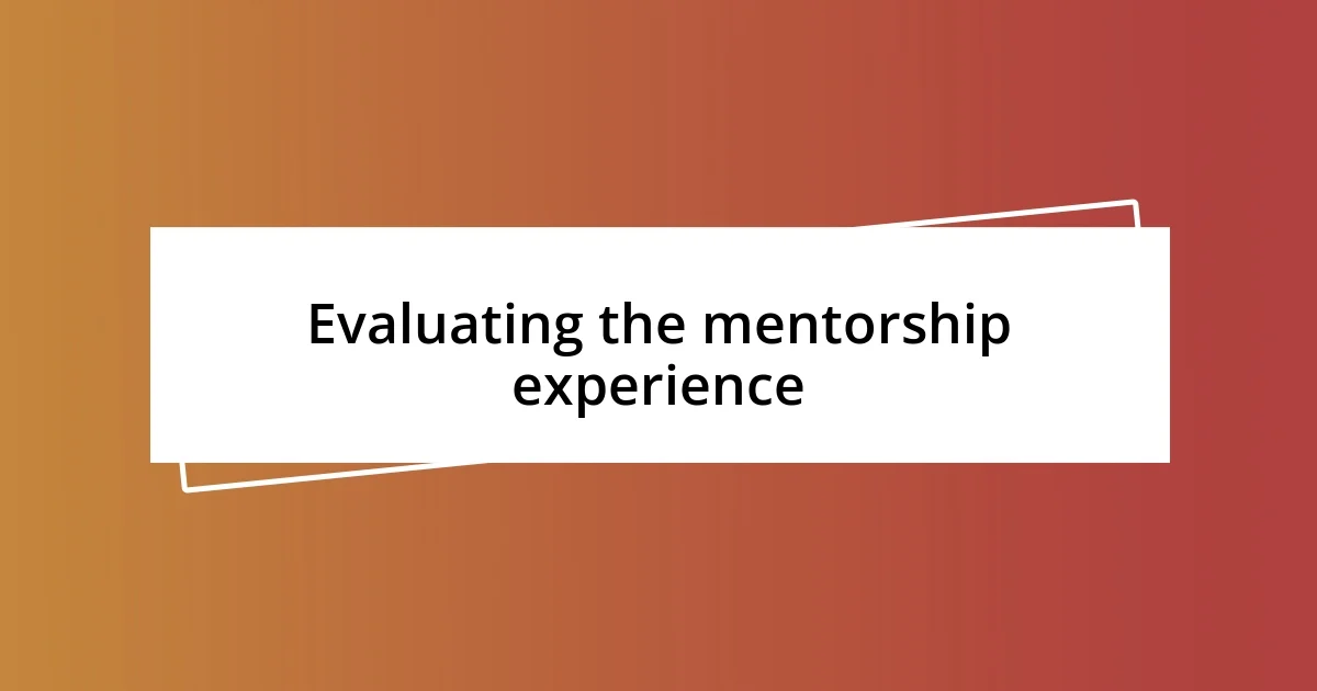 Evaluating the mentorship experience